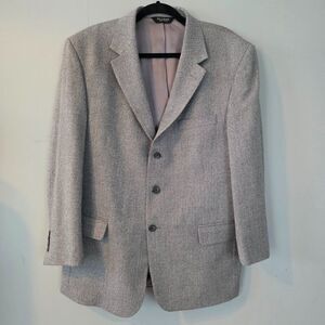 Men's Joseph A Bank 100% Wool Black and White Herringbone Blazer Sport Coat 44R